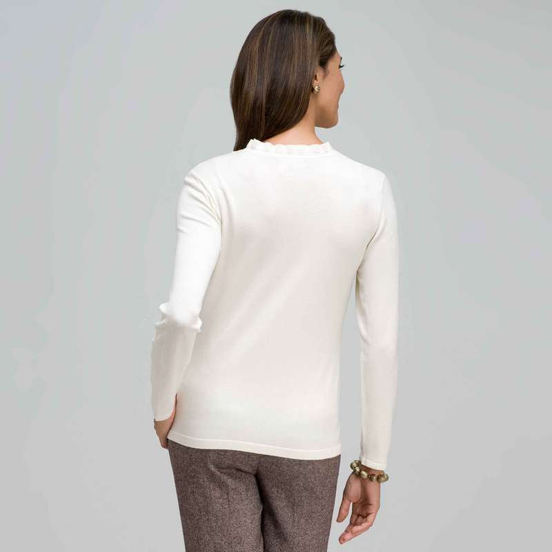 Long Sleeve Ruffle Front Trim Cardigan, Winter White, large image number 1