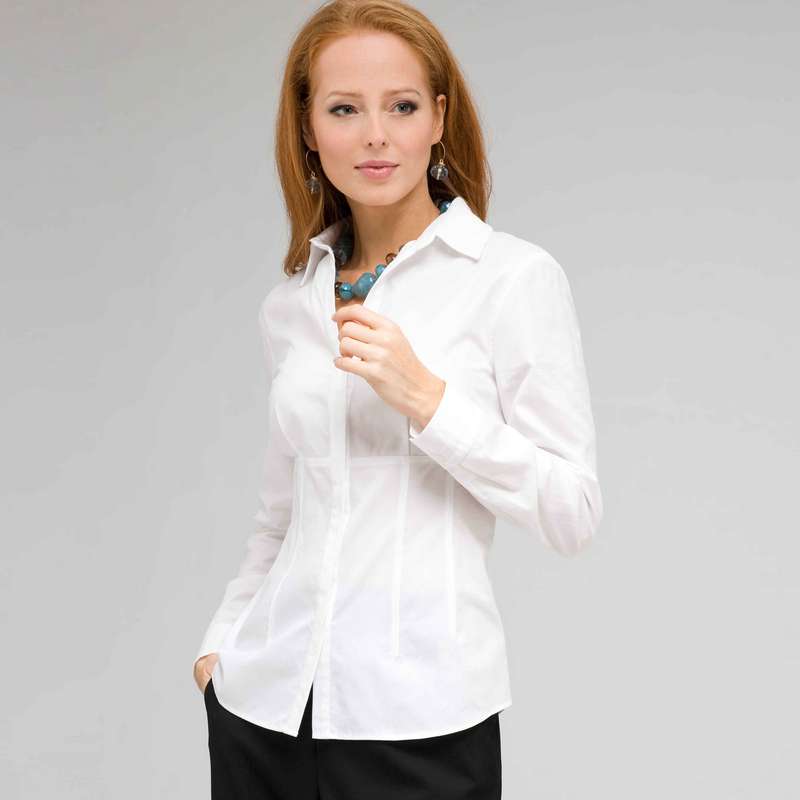 Long Sleeve Seamed Shirt, White, large image number 0
