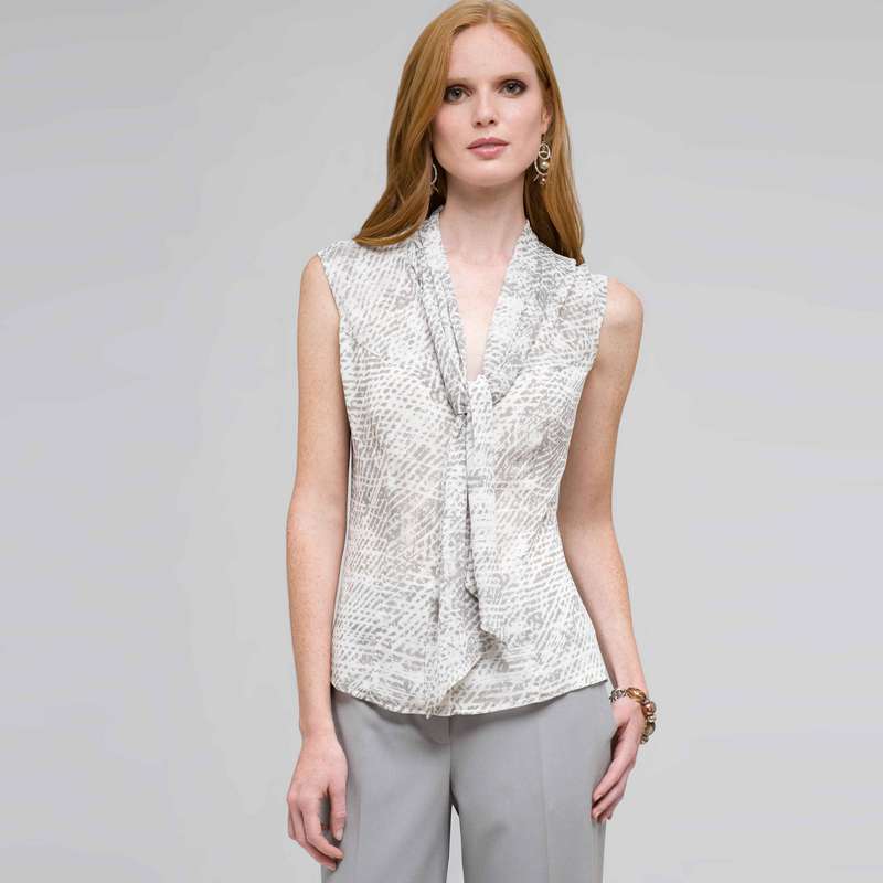 Blouse with Tie Neck, Slate Multi, large image number 0
