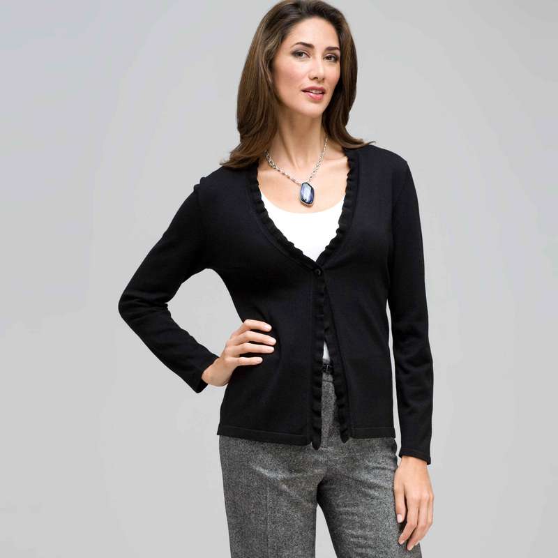 Long Sleeve Ruffle Front Trim Cardigan, , large image number 0
